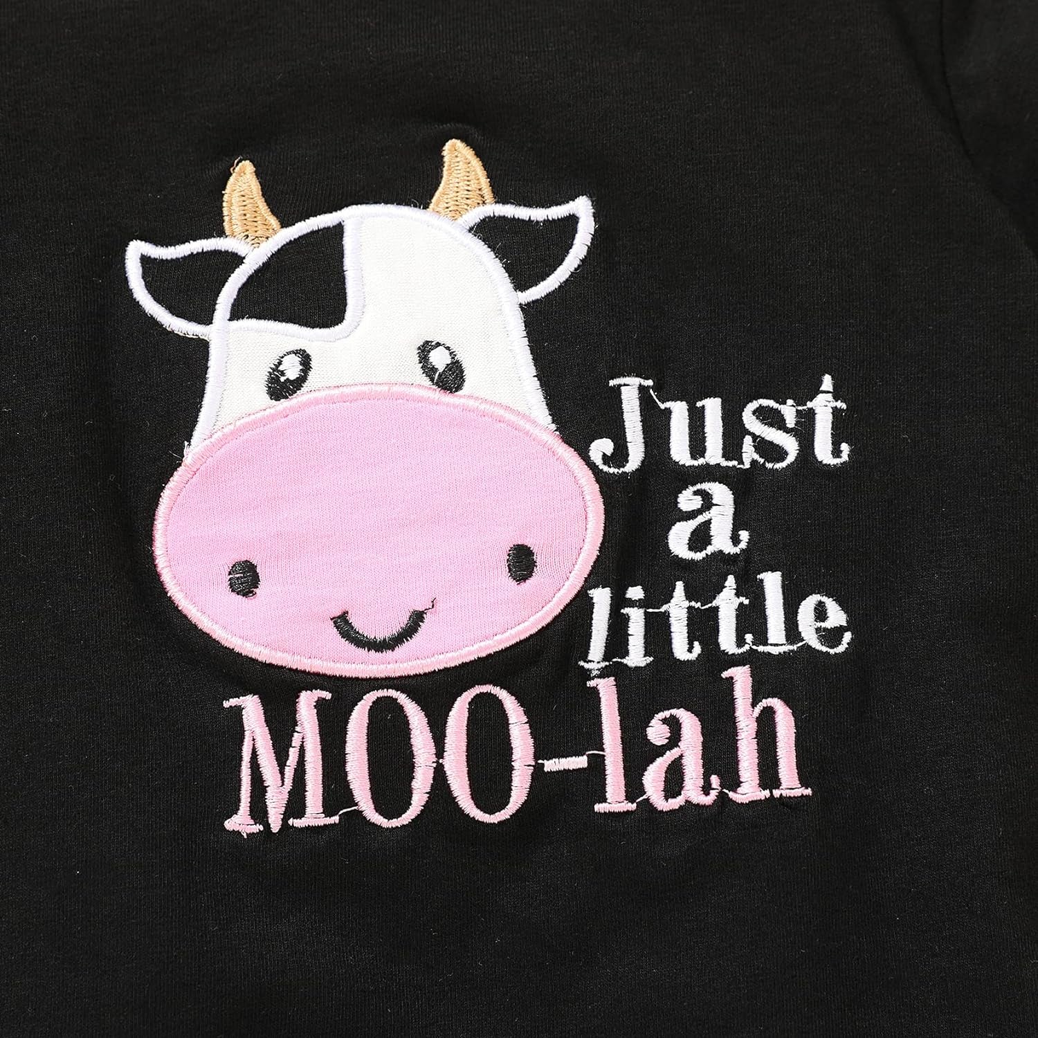 Infant Baby Girl Clothes Summer Black Embroidered Cow Letters Print Romper Cow Spots Shorts Set Toddler Outfits