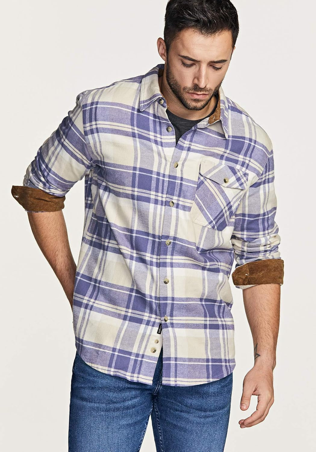 Men'S 100% All Cotton Button down Flannel Shirts, Long Sleeve Brushed Warm Soft Casual Outdoor Plaid Shirt