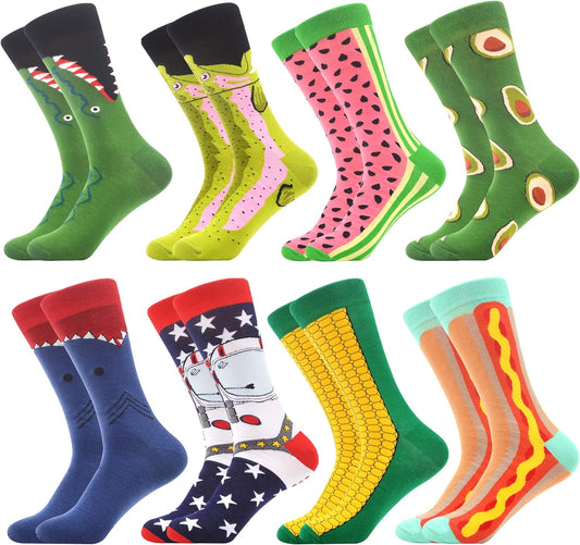 Men'S Novelty Funny Fruit Pattern Casual Combed Cotton Crew Socks - 8 Pack- Size 10-13
