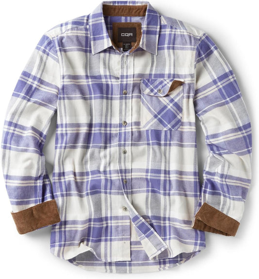 Men'S 100% All Cotton Button down Flannel Shirts, Long Sleeve Brushed Warm Soft Casual Outdoor Plaid Shirt